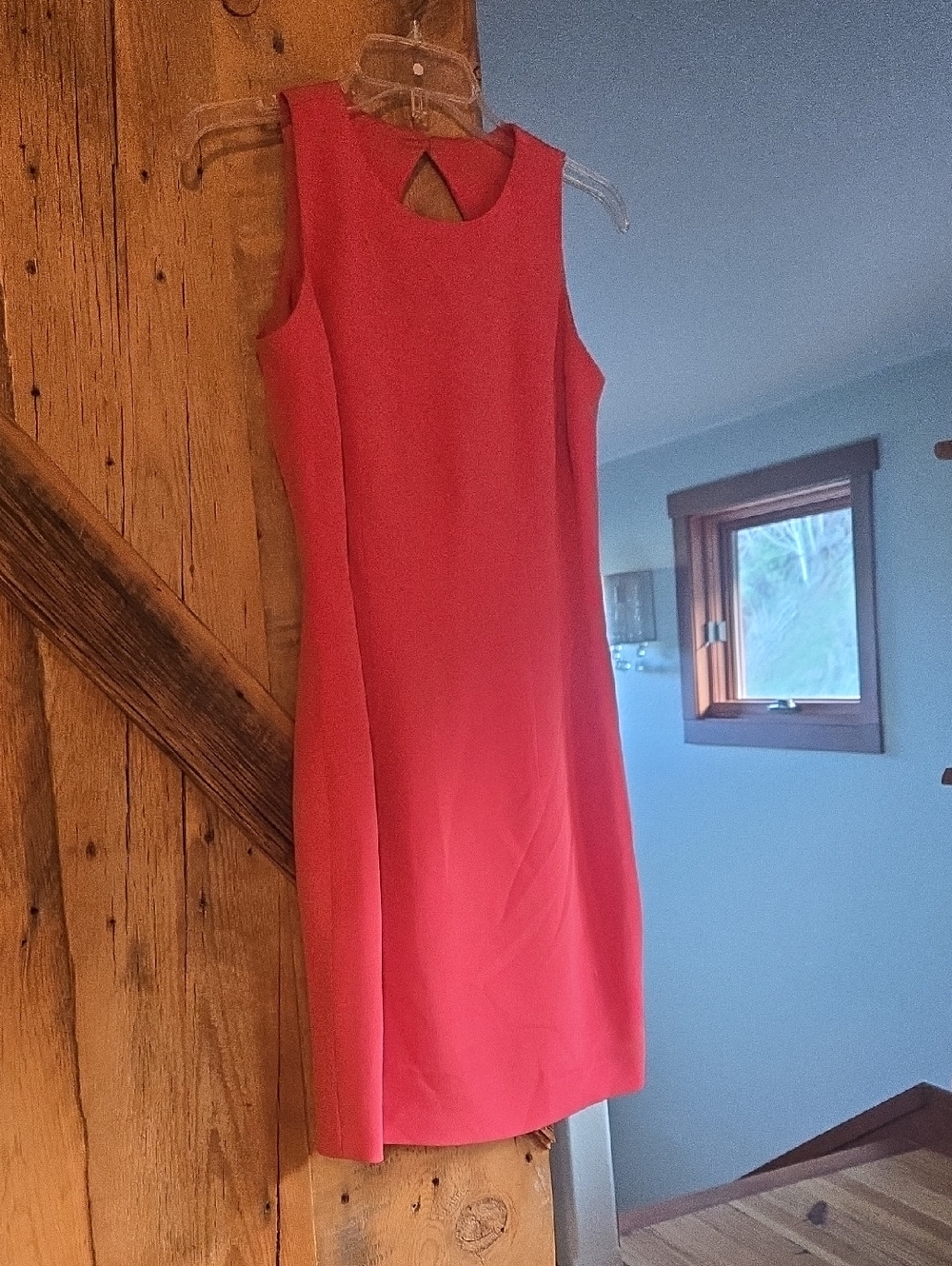Maggy London Coral-Red Sleeveless Midi Shift Dress